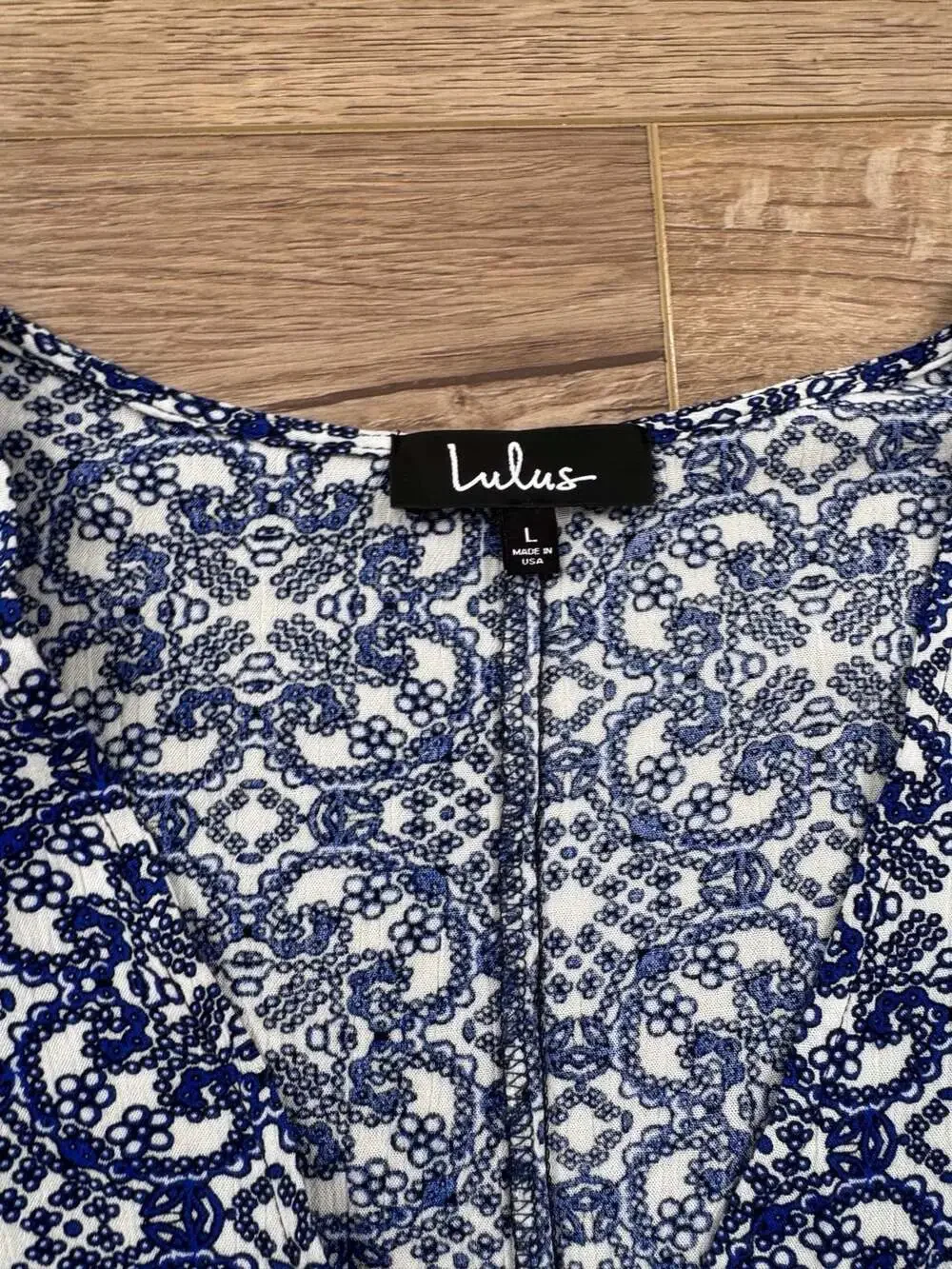 Lulus Blue White Medallion Print Maxi Dress Long Sleeve Boho Size L - Picture 4 of 10